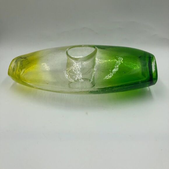 Vintage Ombre Yellow Green Clear Handblown Glass Tabletop Art Vase Décor Indoor - Picture 9 of 13